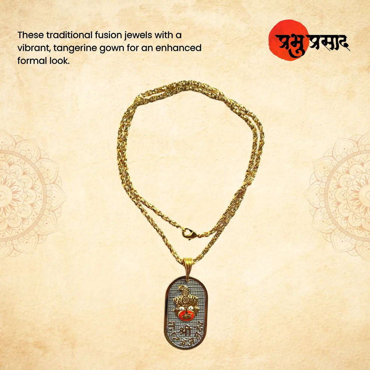 Shri Kashtbhanjan Dev Mukh Pendant with Chain – Salangpur Hanumanji Face Locket (Golden Finish)