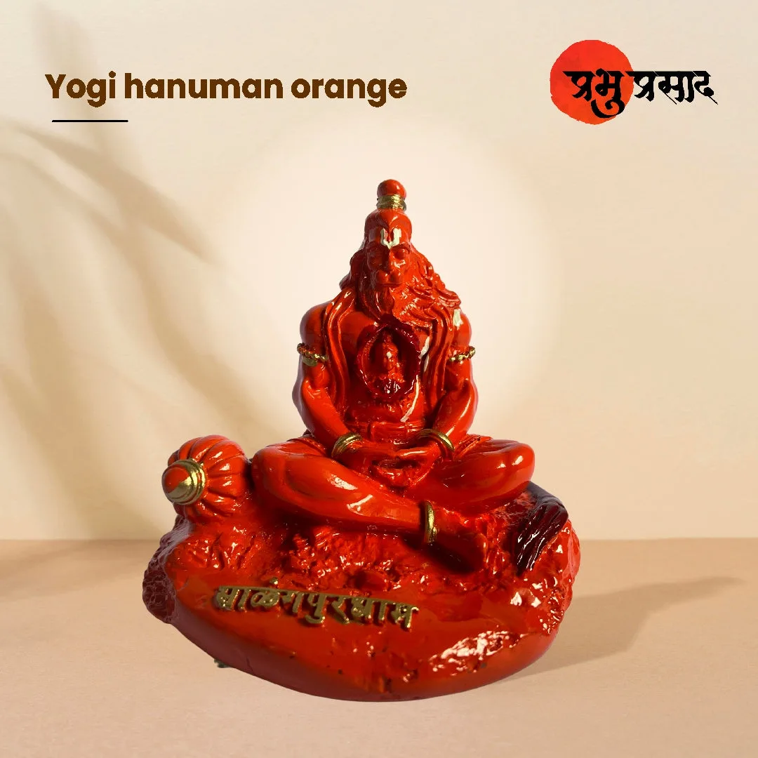 Yogi Hanuman Idol – Premium Resin Murti (Orange / Black)